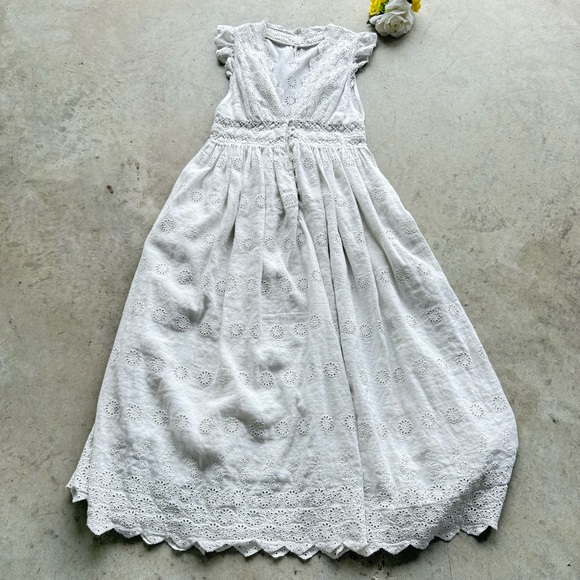 Free People Peach Pie Midi Dress Small White floral lined Ruffle Sleeve Crochet - Picture 7 of 12